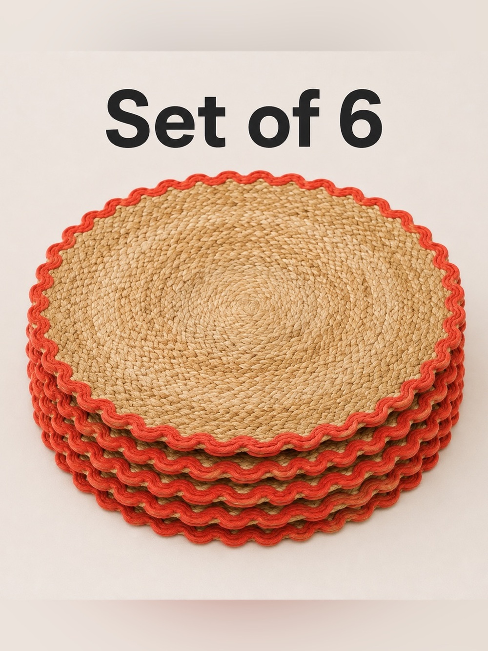 Hearth & Hand **Set Of 6** Round Rick Rack Woven Poppy Chargers Placemats NWT